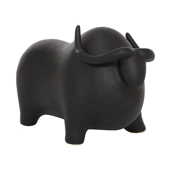 Litton Lane 7 in. x 8 in. Black Ceramic Bull Sculpture