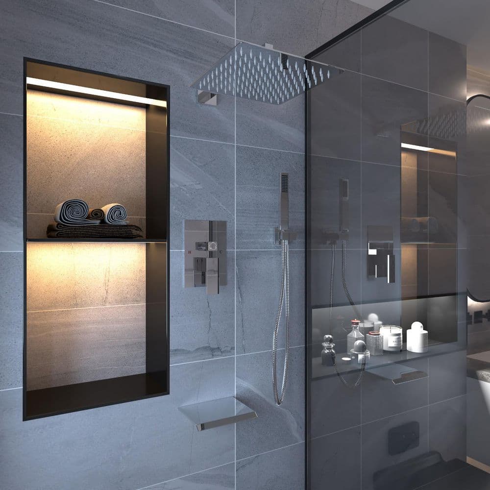 12-Inch Chrome Square Rain Shower System with Handheld and Valve