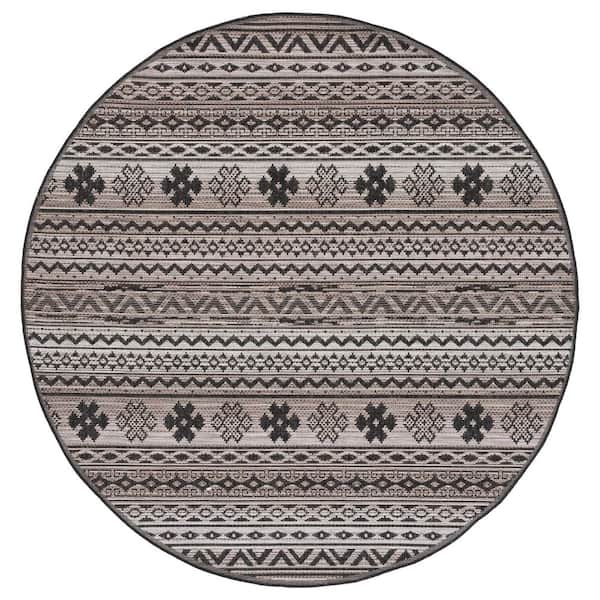SAFAVIEH Havana Brown/Black 7 ft. x 7 ft. Tribal Aztec Indoor/Outdoor Round Area Rug