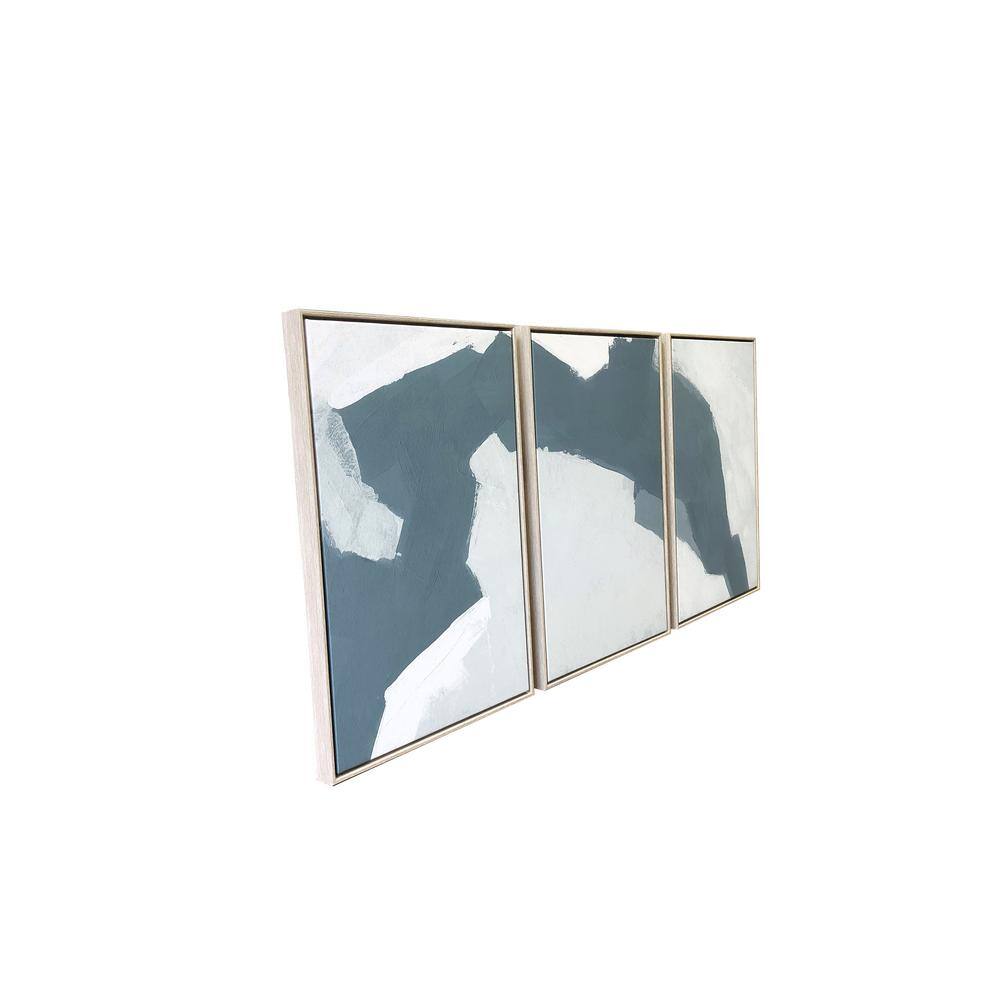 48" x 24" Abstract Blues Triptych Canvas with Gold Frame