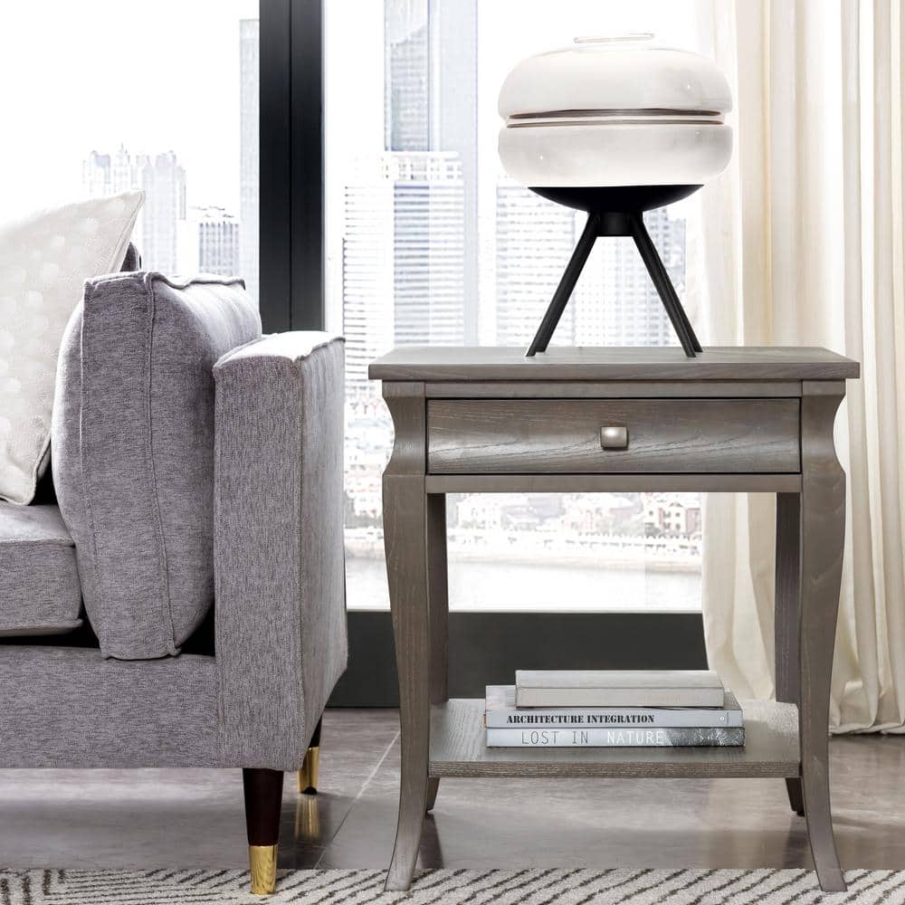 Luna Contemporary Gray Wash Poplar End Table with Storage