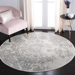 Adirondack Ivory/Silver 10 ft. x 10 ft. Border Floral Round Area Rug