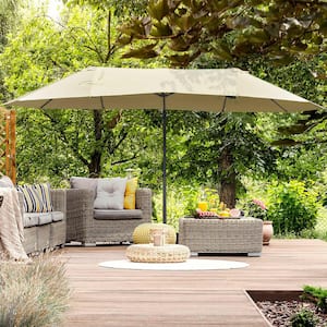 14 ft. Patio Umbrella Double-Sided Outdoor Market Extra Large Umbrella with Crank, Cross Base for Deck, Lawn, Off-White