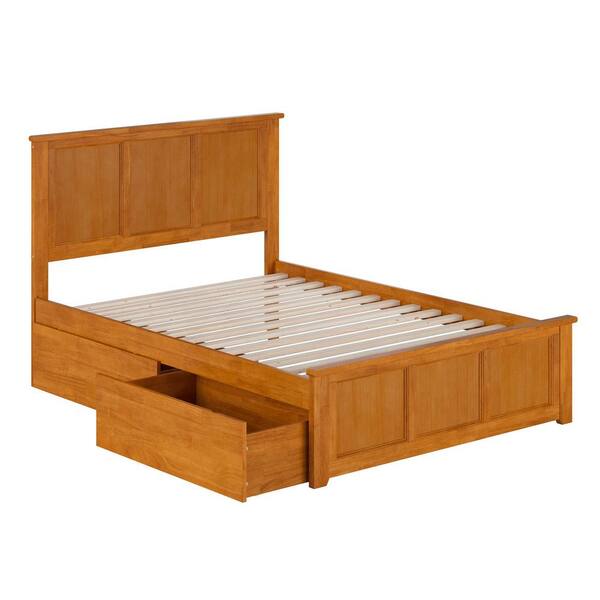 Madison Light Toffee Natural Bronze Solid Wood Frame Full Platform Bed with Matching Footboard and Storage Drawers