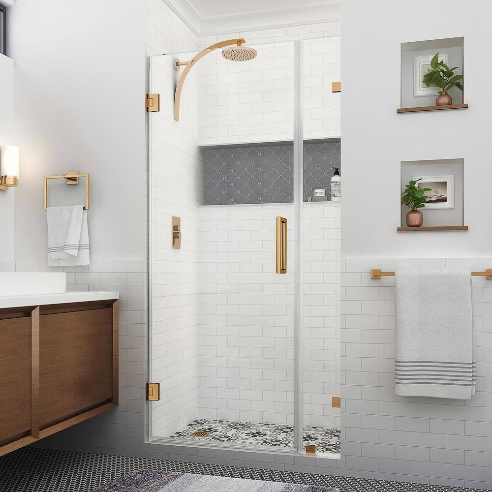 Nautis XL 28.25 - 29.25 in. W x 80 in. H Hinged Frameless Shower Door in Brushed Gold with Clear StarCast Glass price history on PriceWatchPro
