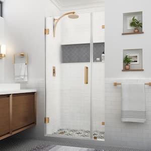 Nautis XL 29.25 - 30.25 in. W x 80 in. H Hinged Frameless Shower Door in Brushed Gold with Clear StarCast Glass