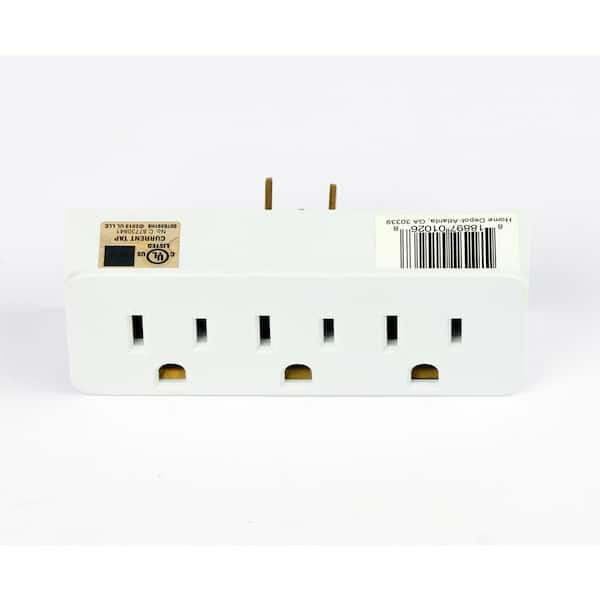 Commercial Electric 15 Amp 3-Outlet Grounded AC/DC Adapters, White