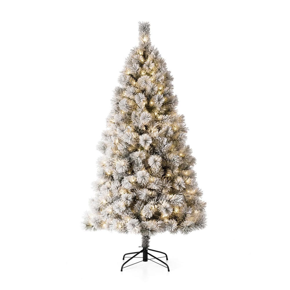 6 ft. Pre-Lit Flocked Pencil Pine Artificial Christmas Tree with 300 LED Light Bulbs -  Glitzhome, 2004900003