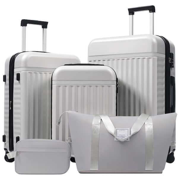 5-Piece Grey Expandable Luggage Set with Travel Bags, Spinner Wheels and TSA Lock