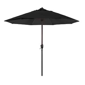 9 ft. Bronze Aluminum Pole Market Aluminum Ribs Auto Tilt Crank Lift Patio Umbrella in Black Sunbrella