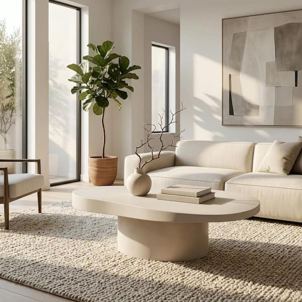 52 in. White Oval Mango Wood Coffee Table