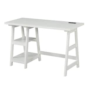 Designs2Go 47 in. Rectangular White MDF Writing Desk with Charging Station