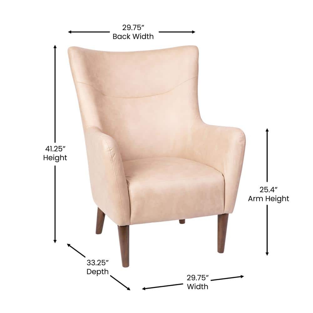 Light Brown Faux Leather Wingback Accent Chair with Wooden Legs
