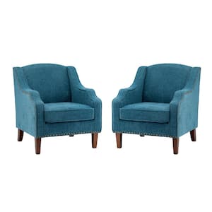 Mornychus Blue Streamlined Armchair with Nailhead Trim and Removable Cushion (Set of 2)