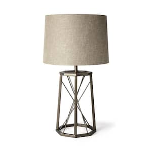 Charlie 28.5 in. Bronze Integrated LED No Design Interior Lighting for Living Room with Beige Metal Shade
