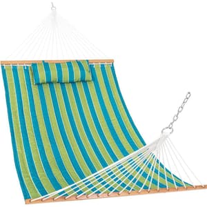 12 ft. Quilted Fabric Hammock with Pillow, Double 2 Person Hammock (Aqua Green)