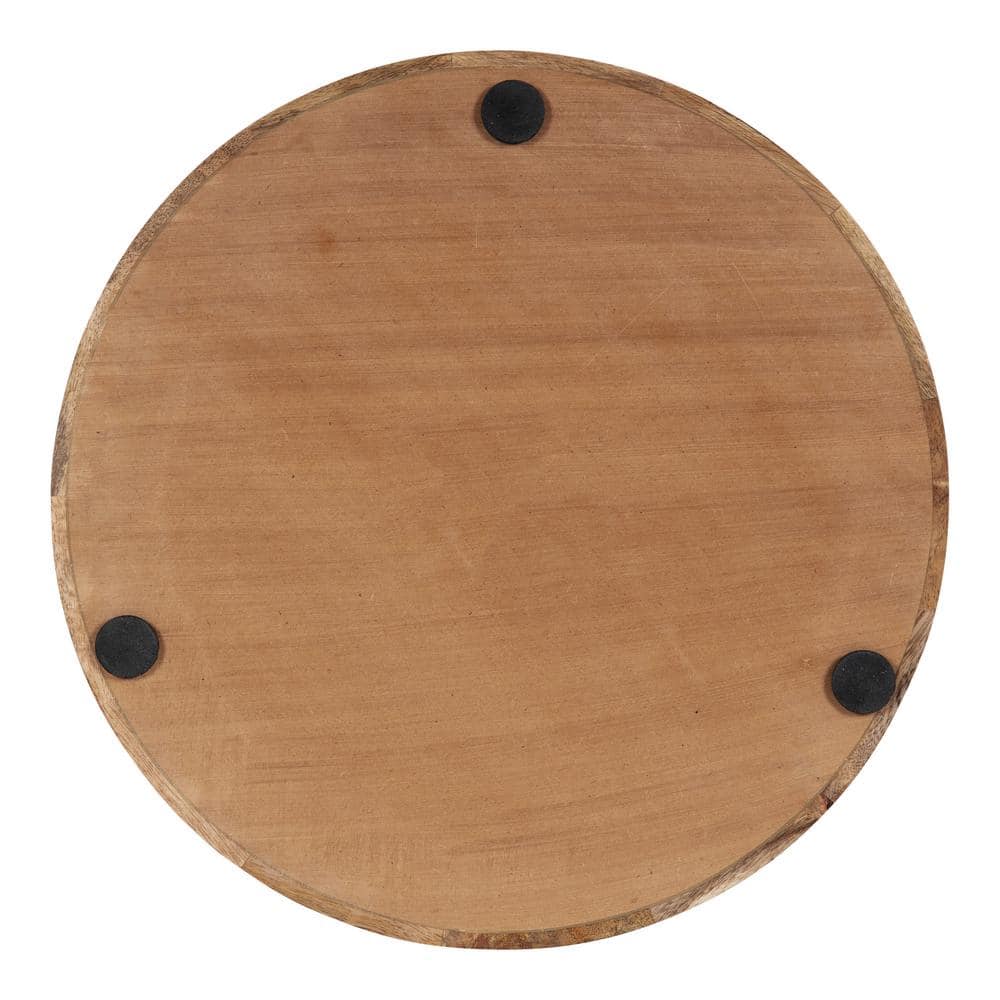 Natural and Black Round Mango Wood Tray with Handles