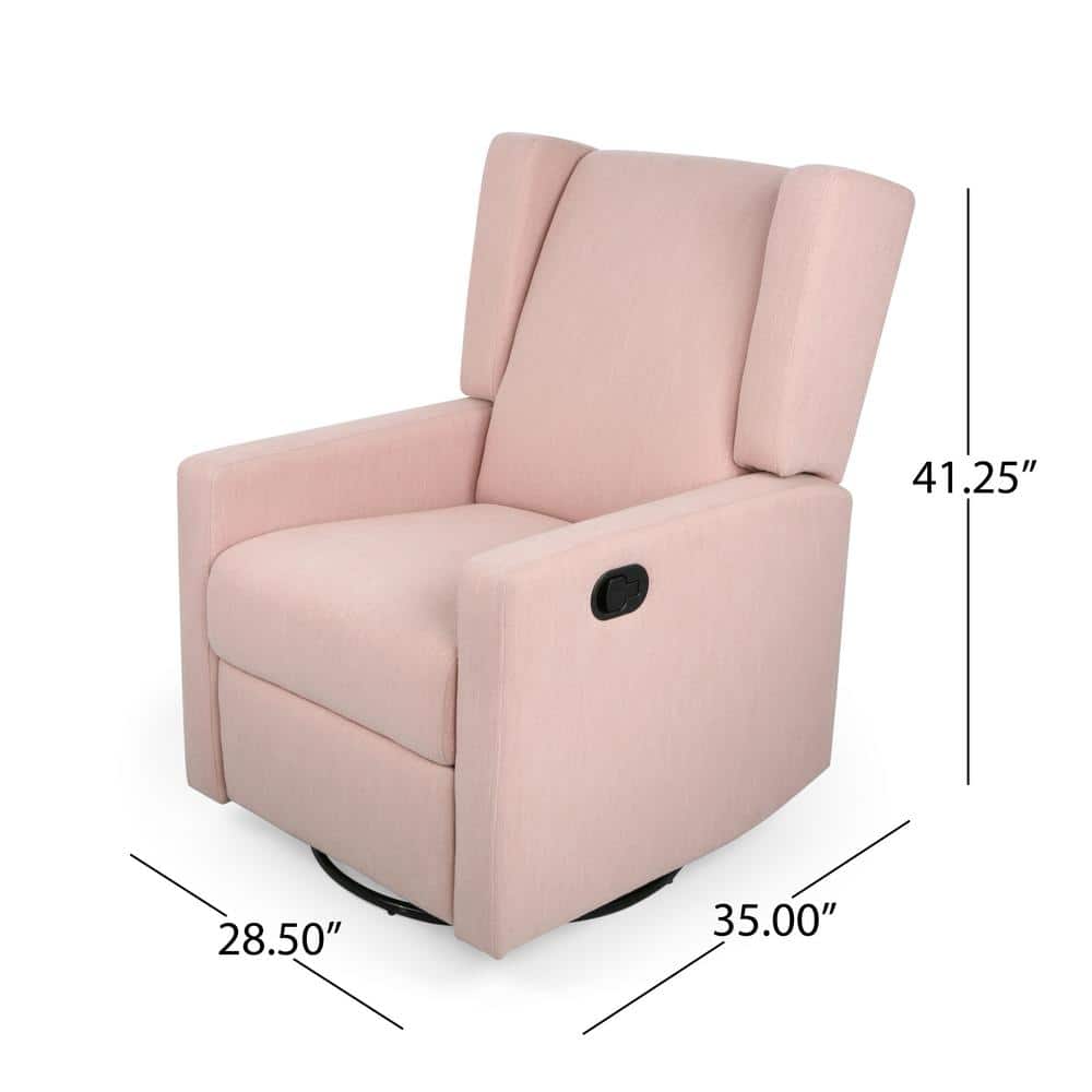 Blush and Black Fabric Swivel Recliner with Metal Frame