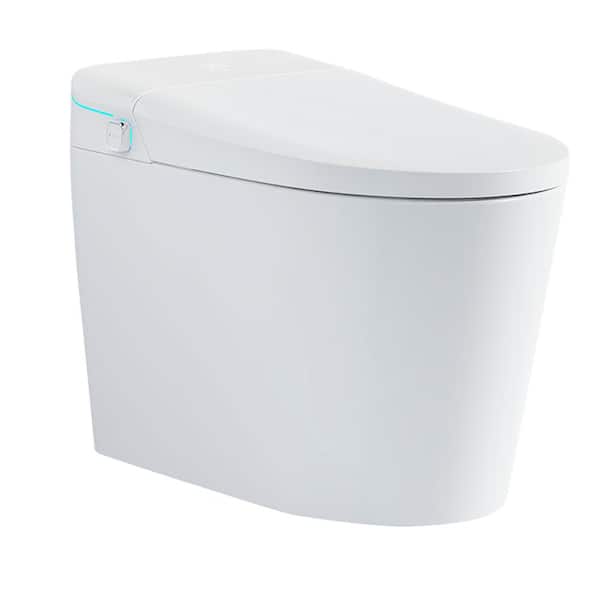 JimsMaison 1-Piece 1.1/1.6 GPF Dual Flush Elongated Smart Toilet in Glossy White