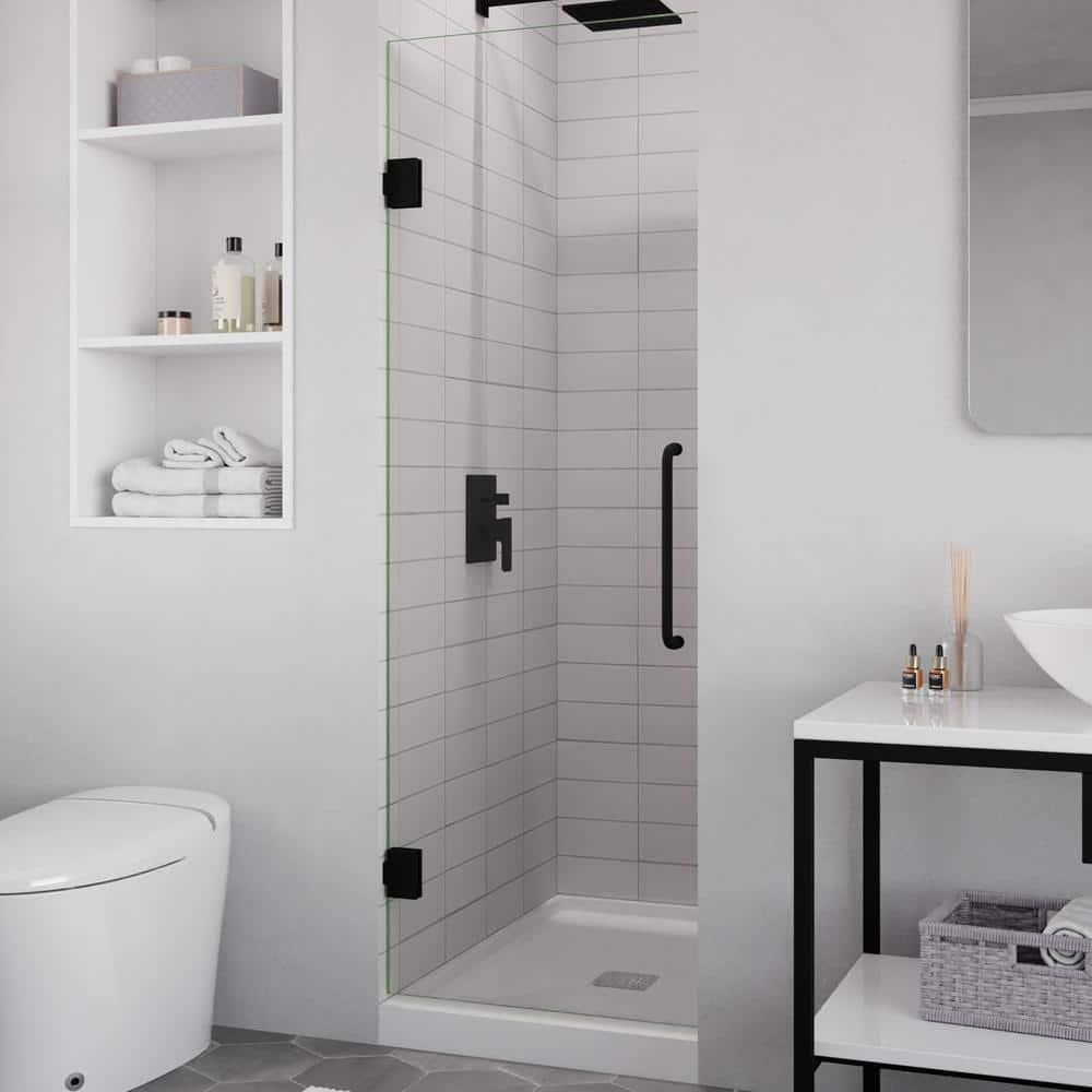 Nita Series 30 in. x 72 in. H Hinged Frameless Shower Door in Matte Black w