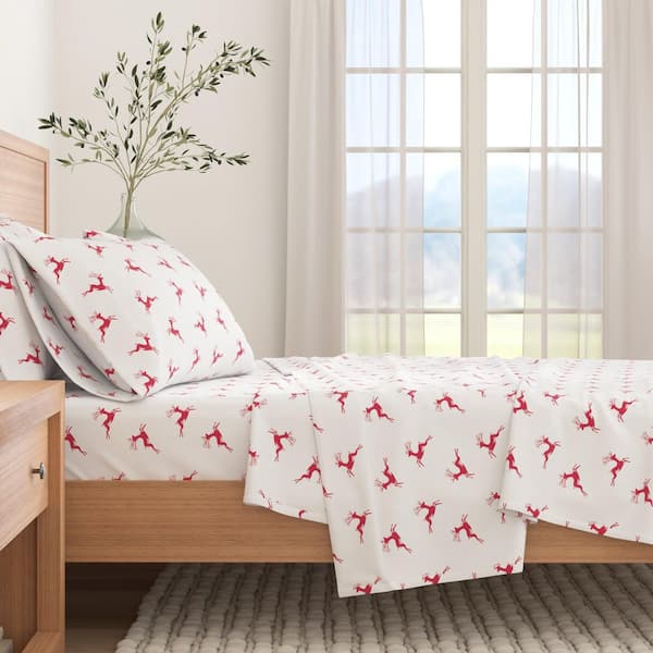 FRESHFOLDS 3-Piece Red Turkish Cotton Flannel Twin Winter Sheet Set