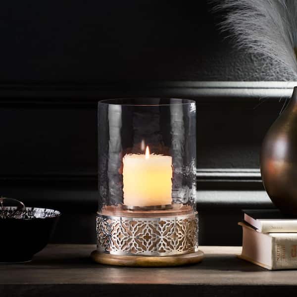 Unbranded Wood Hurricane Candle Holder Natural Wood Base and Clear Glass for Wedding Party Holiday Birthday Home Decor Lanter