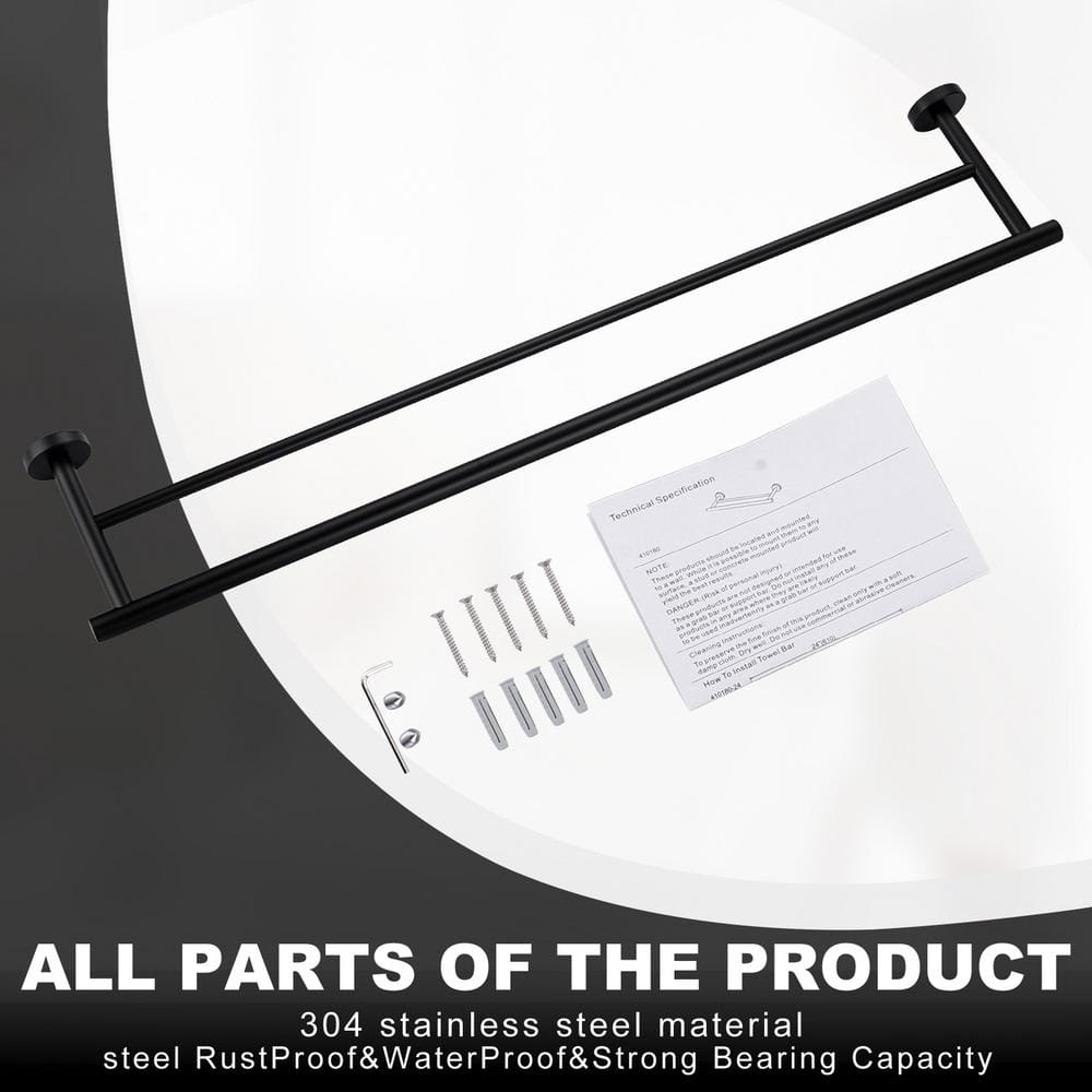 Matte Black Stainless Steel Double Wall Mounted Towel Bar