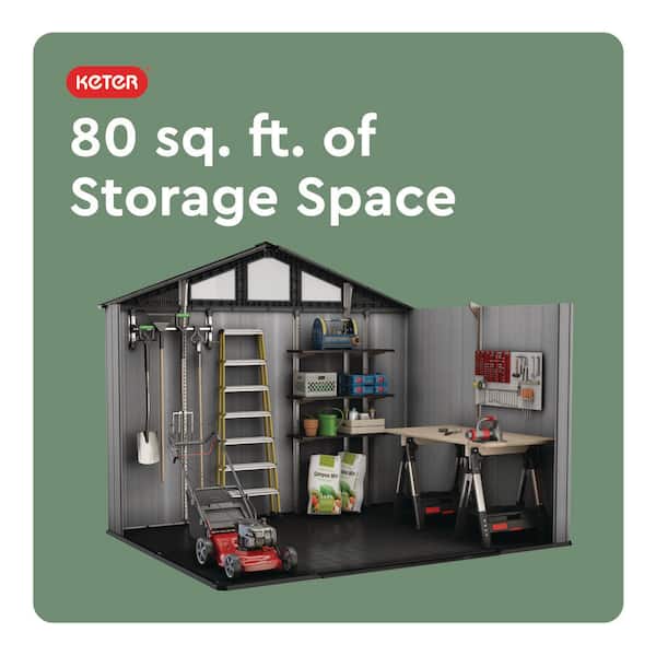 Signature Stronghold 2.0 10 ft. W x 8 ft. D Resin Plastic Outdoor Storage Shed with Flooring Oak 74 sq. ft.