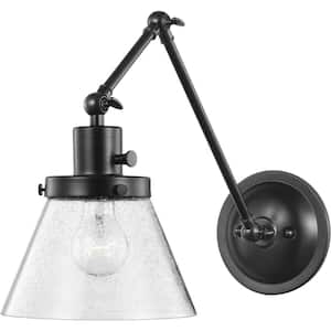 Hinton Collection 1-Light Black Clear Seeded Glass Swing Arm Adjustable Coastal Farmhouse Wall Light Sconce