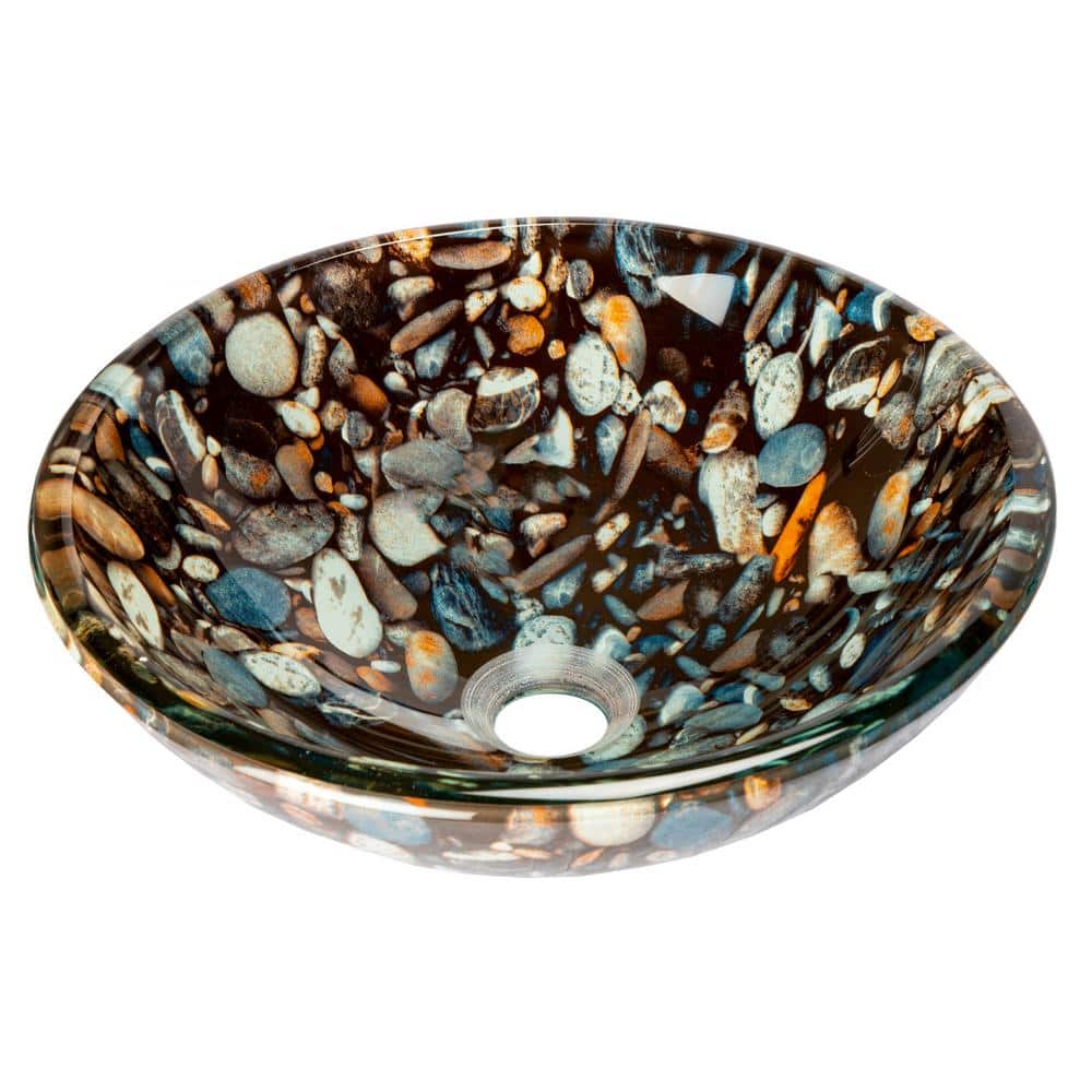 Natural Pebble Pattern Circular Glass Vessel Sink