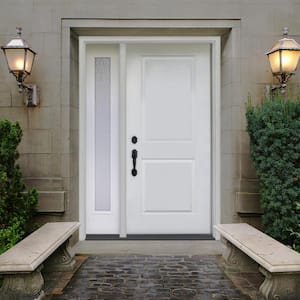 49 in. x 80 in. Element Series 2-Panel RHIS Primed White Steel Prehung Front Door with Single 10 in. Rain Glass Sidelite
