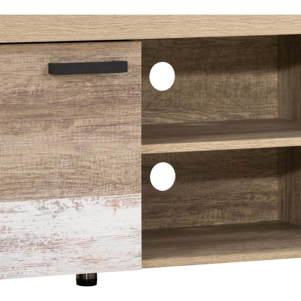 Joliet Chunky Style Warm Beige TV Bench with Duotone Cabinets