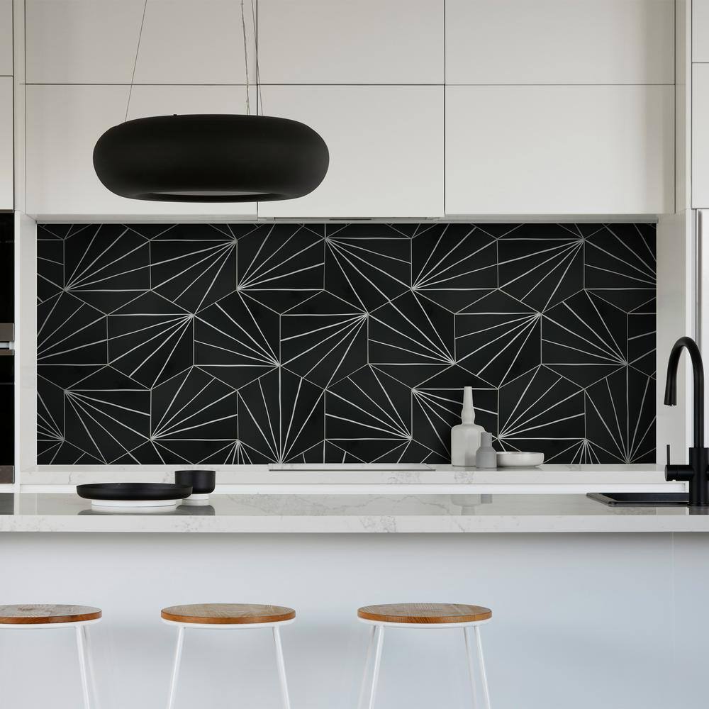 Black and White Hexagon Peel and Stick Vinyl Floor Tiles