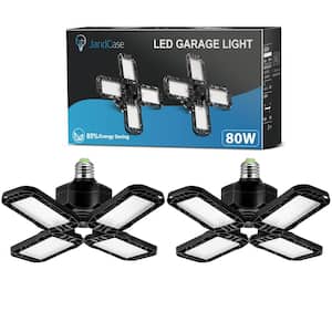 80-Watt Black Deformable LED Adjustable Garage Light Semi-Flush Mount Lighting, 4-Leaf 6000K Daylight White (2-Pack)