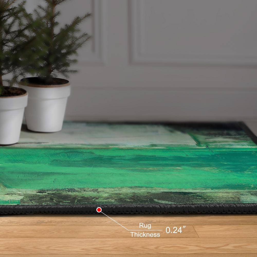 Verdure Black and Green Abstract Washable 8' x 10' Area Rug