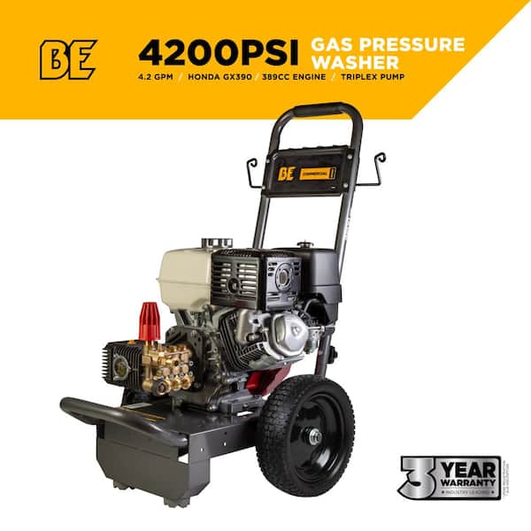 BE POWER EQUIPMENT 4200 PSI 4.2 GPM Cold Water Gas Pressure Washer Honda GX390 Engine and Comet Triplex Pump