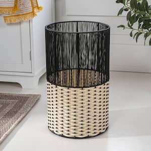 Harper Modern 4.13 Gal. 2-Tone Faux Wicker Cylinder Waste Basket, Black/Cream