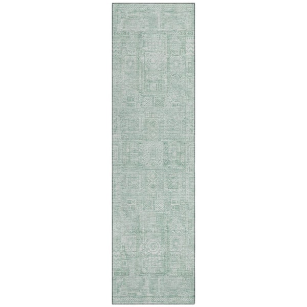 Chantille Machine Washable Indoor/Outdoor Abstract ACN2804 Aqua 2 ft. x 7 ft. Runner Rug