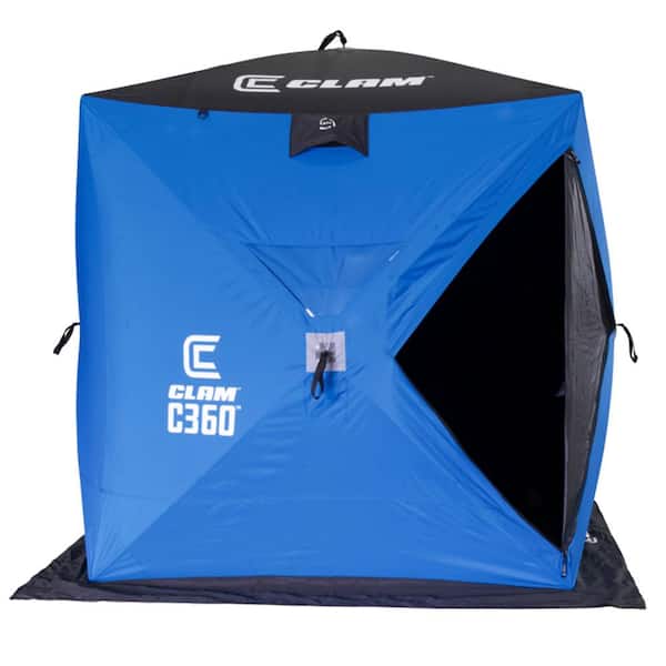 Clam C-360 Portable 6 ft. 3-Person Pop Up Ice Fishing Thermal Hub Shelter Tent