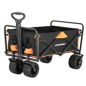 7 cu. ft. Outdoor Metal Black and Gold Collapsible Camper Garden Cart with Non-Slip Wheels and Adjustable Handle