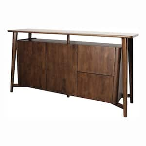 Shelun VI Rich Walnut Wood 67 in. Buffet Server with Hidden Drawers