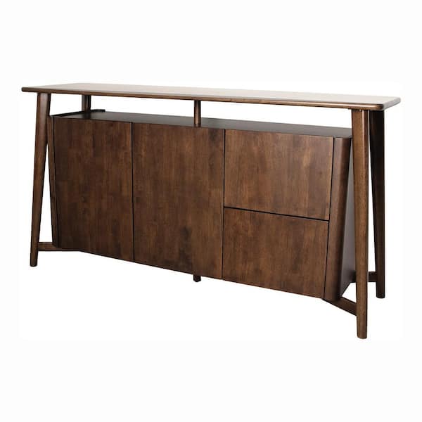 Shelun VI Rich Walnut Wood 67 in. Buffet Server with Hidden Drawers