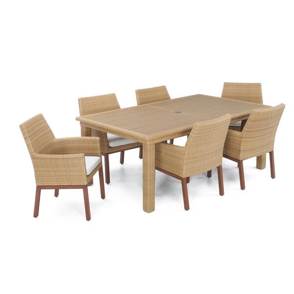 RST Brands Mili 7-Piece Wicker Outdoor Dining Set with Sunbrella Moroccan Cream Cushions