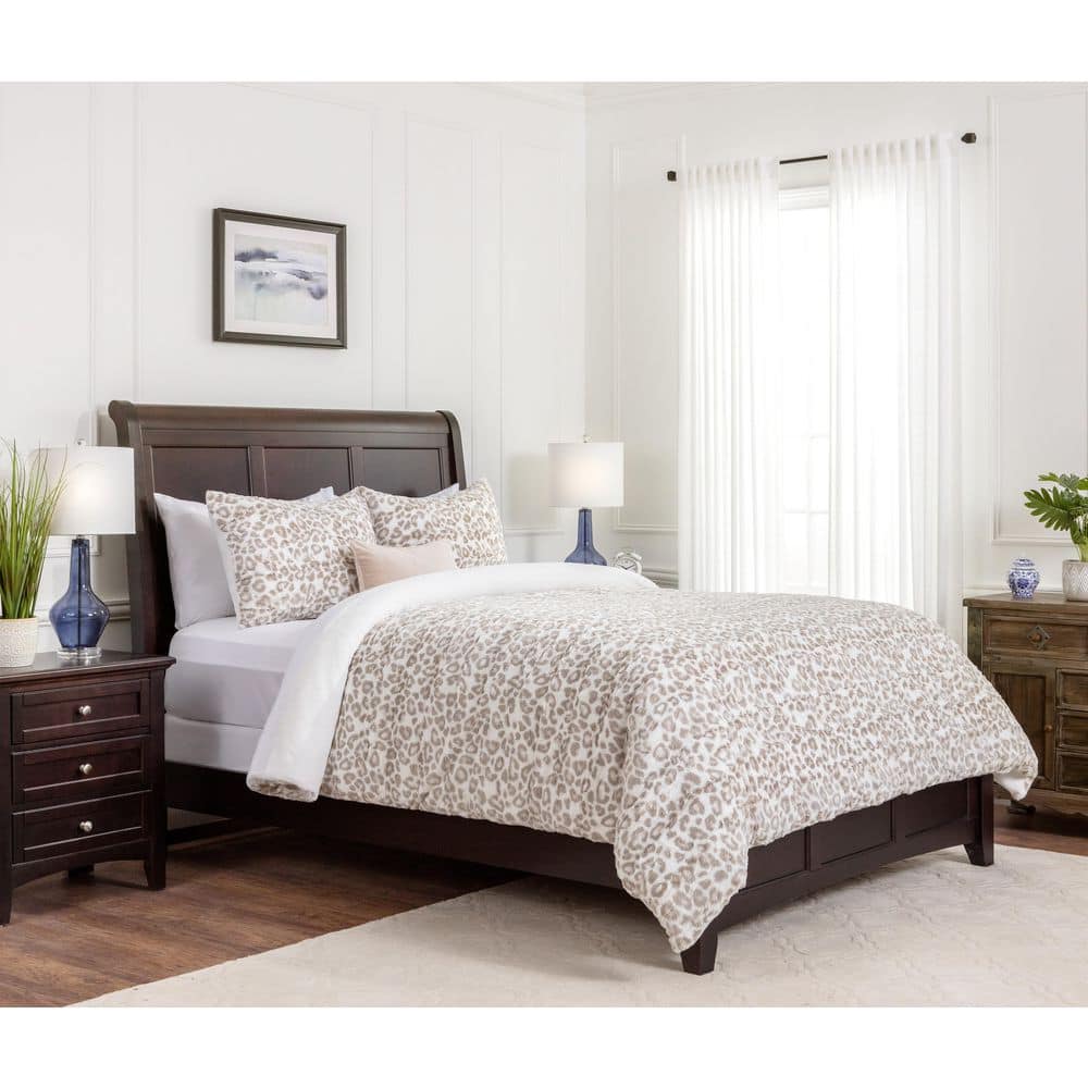 King Size Leopard Faux Fur Flannel Duvet Cover Set