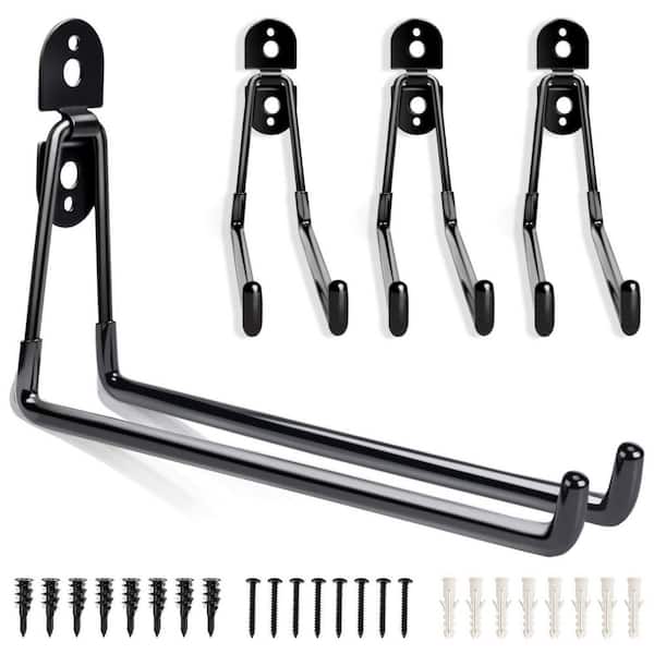 Garage Series 11in Black Steel Wall Rack with 4 Pack Large Hooks for Hanging Tools, Ladders, and Equipment