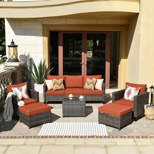 Mars Gray 6-Piece Wicker Outdoor Patio Conversation Seating Set with Orange Red Cushions
