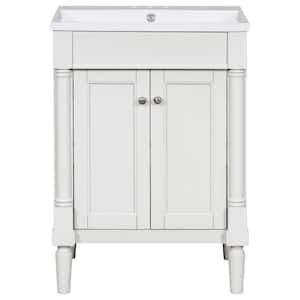 24 in. W x 18 in. D x 34 in. H Single Sink Freestanding Bath Vanity in White with White Resin Top