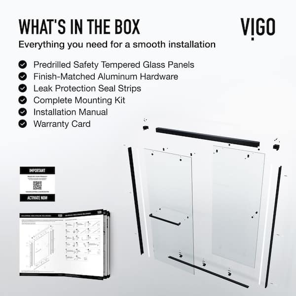 VIGO Satro 56 to 60 in. W x 74 in. H Double-Sliding Framed Shower