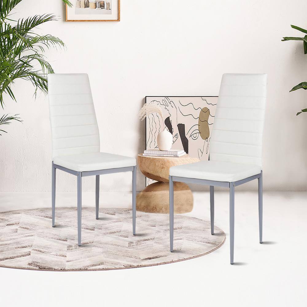 Set of 4 Creamy White High-Back PVC Leather Dining Chairs