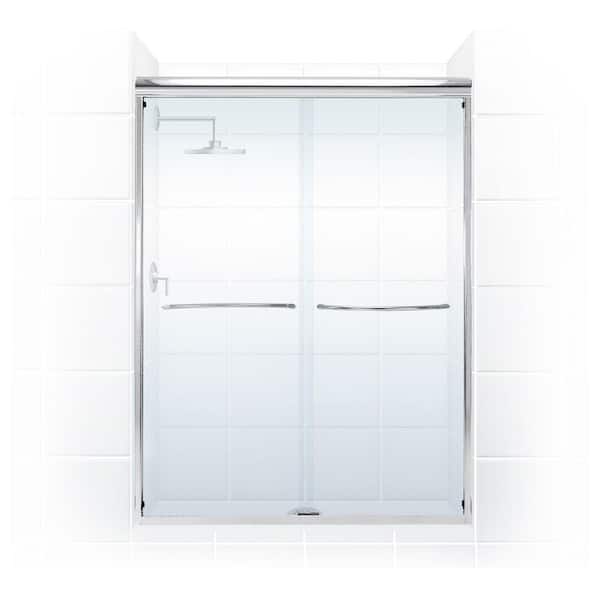 Paragon 3/8 Series 60 in. x 76 in. Semi-Framed Sliding Shower Door with Curved Towel Bar in Chrome and Clear Glass